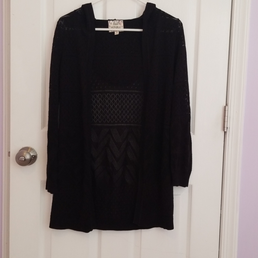 Pink Republic black crochet hooded cardigan